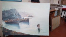DIPINTO OLIO  SU TELA''FIRMATO-PAESAGGIO MARINO ''CM 70 X CM 50