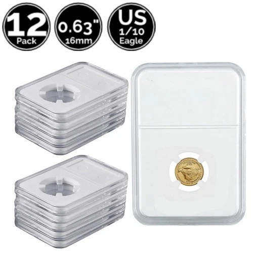 12 Pack 0.63 in 16 mm Slab Coin Snap Holder 4 US 1/10 Oz Gold Platinum Eagle
