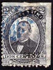 (T0530) MÉXICO - 1882 2c VIOLETA OSCURO USADO PUNTOS AZULES CANCELAR. Sc#132