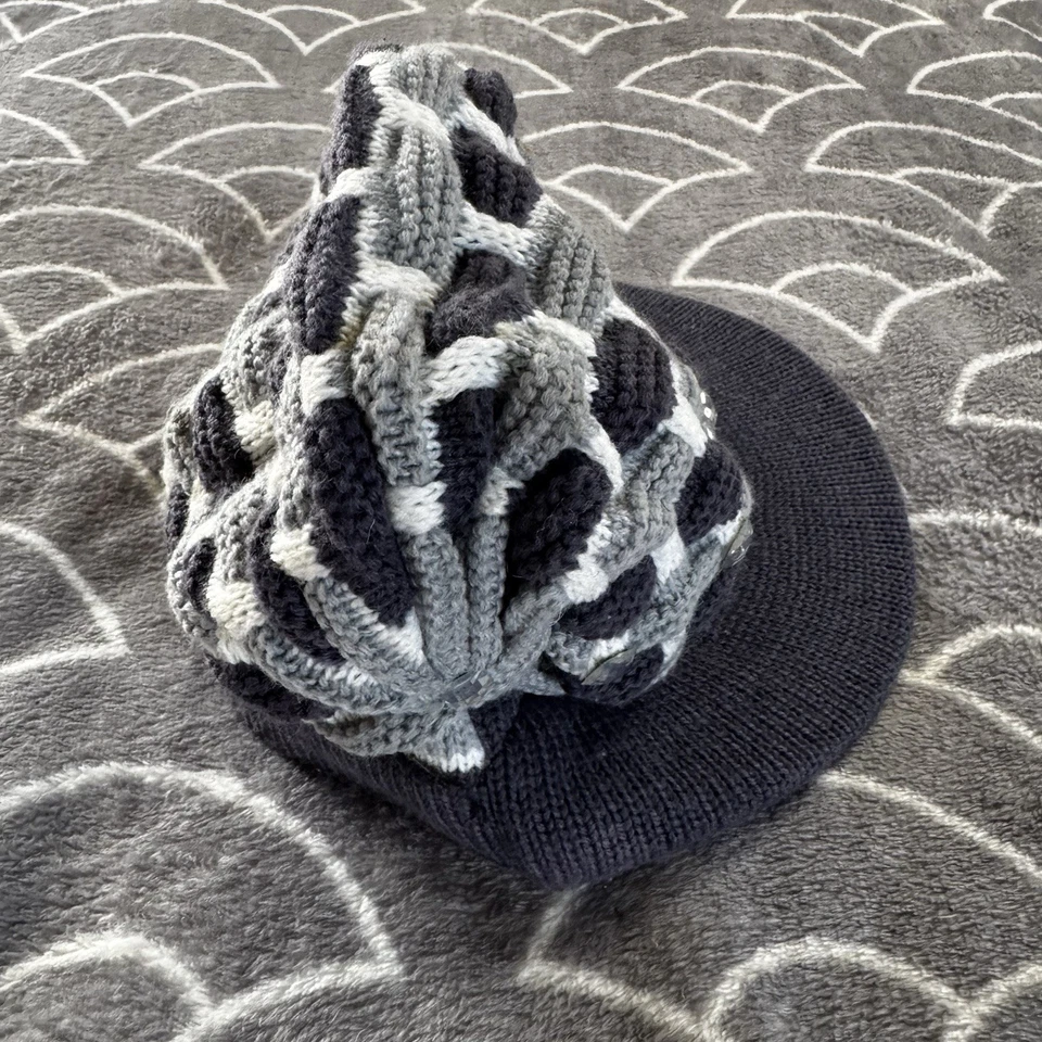 Winter Knit Rhinestone Ski Visor Faux Fur Knit 100% Acrylic Cap Women's Beanie - Image 2 of 4