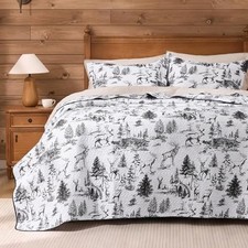 Rustic Quilt Bedding Set, Christmas Lightweight Reversible Cabin Queen White