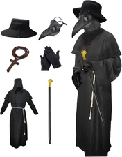 Plague Doctor Mask Costumes Set 6 in 1 Halloween Beak Mask Plague Dr Outfit for