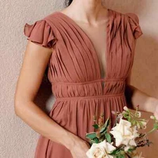 REVELRY Size 6 Cora Chiffon Maxi Dress Ruffle Tie Back Prom Formal Wedding