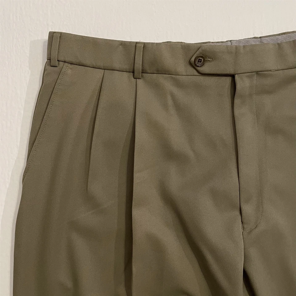 Neiman Marcus 42 x 10" Taupe Microfiber Twill Pleated Slash Pocket Chino Short - Image 2 of 4