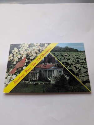 Greetings From Old Dominion Dogwood Tobacco Field Virginia State VTG  Postcard