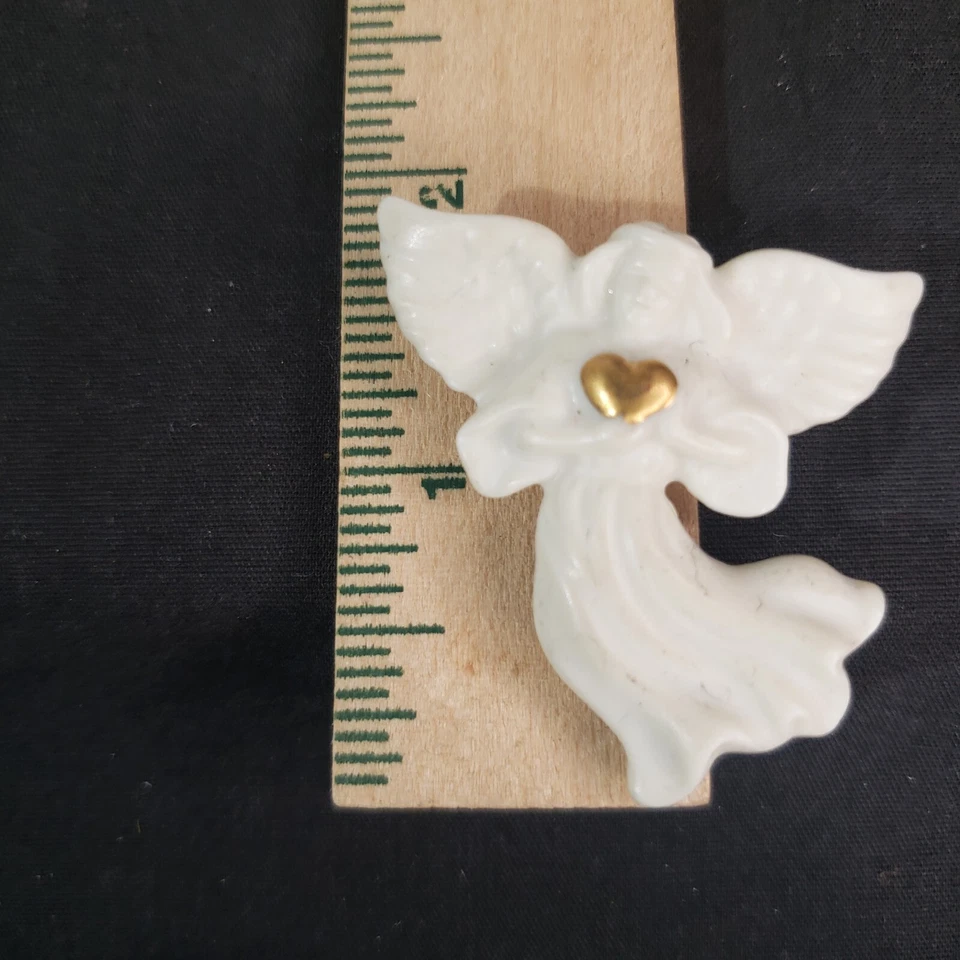 Ángel/broche vintage de porcelana Lenox con corazón dorado 1,5" usado en excelente estado Foto 3 de 3