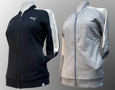 PUMA Ladies Sports Jacket Cotton Blend Fleece Full Zip Black Grey S M L BNWT 