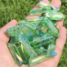 50g titanium rainbow aura lemurian quartz crystal green point gem rock reiki