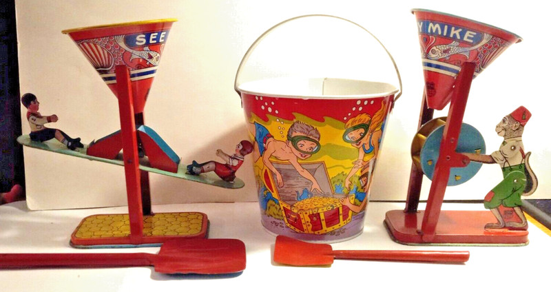 J. Chein, Busy Mike & See Saw Sand Sets, Ohio Art Bucket & 2 Sand Shovels