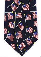 American Flag Poles Men's Necktie 4th July Holiday Patriotic Blue Neck Tie