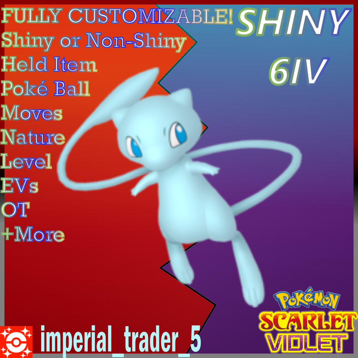 Pokémon Scarlet and Violet ✨SHINY✨ Mew W/ Best 6IV + Customizable