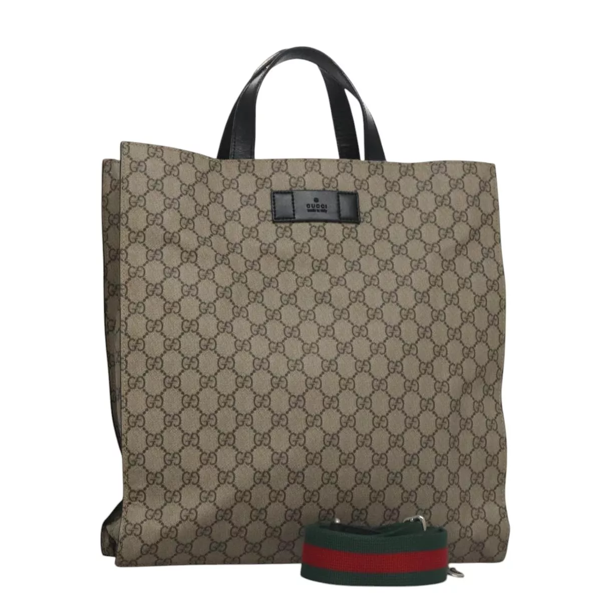Sac fourre tout GUCCI GG Supreme Web Sherry Line PVC 2 voies vert beige rouge authentique mr864