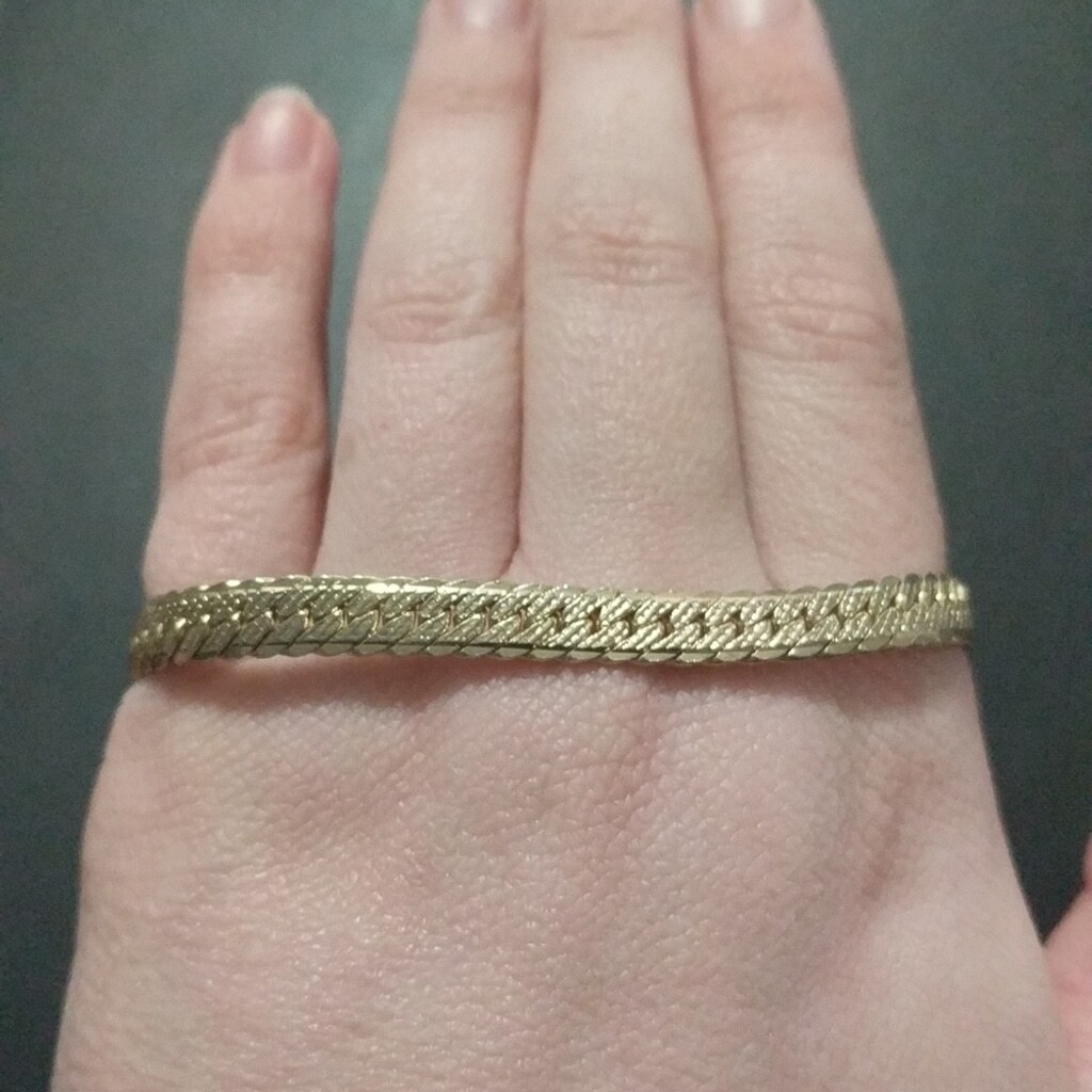 Gold Tone Flat Chain Link Statement Bracelet - image 1