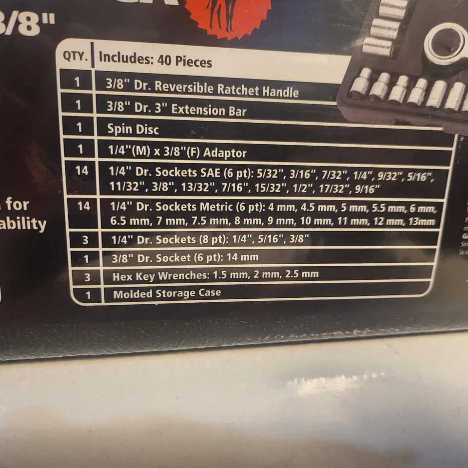 40 Piece Ratchet and Socket Set 1/4 Inch and 3/8 Inch Drives, Great Neck - Image 2 of 2