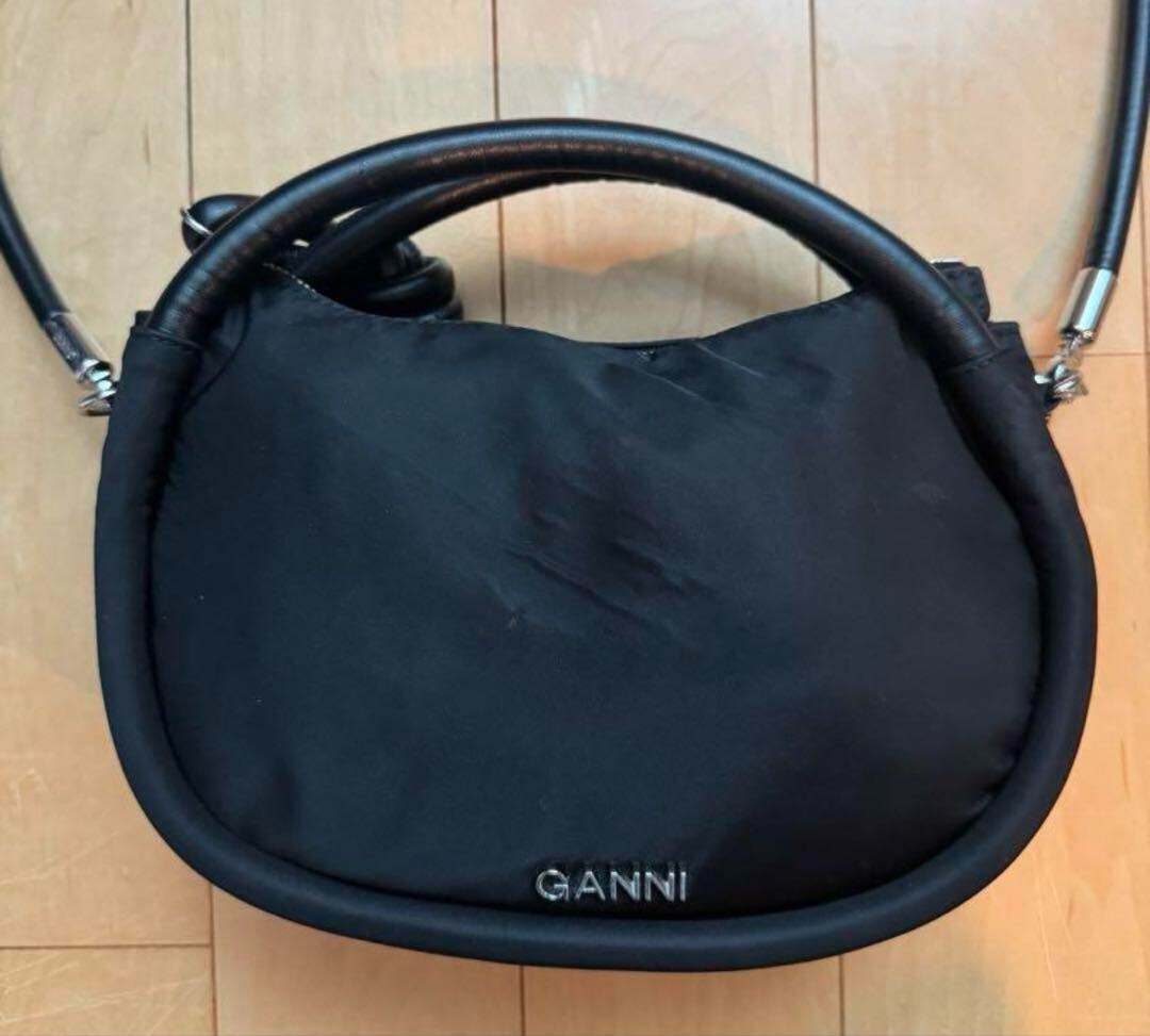 Ganni Knot Mini Bag Black Nylon Handbag Minor Wear No