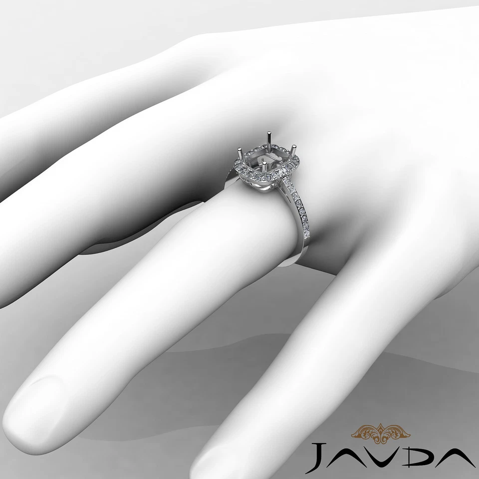 Cushion Semi Mount Halo Pave Diamond Engagement Filigree Ring 14k W Gold 0.45Ctw - Image 4 of 4