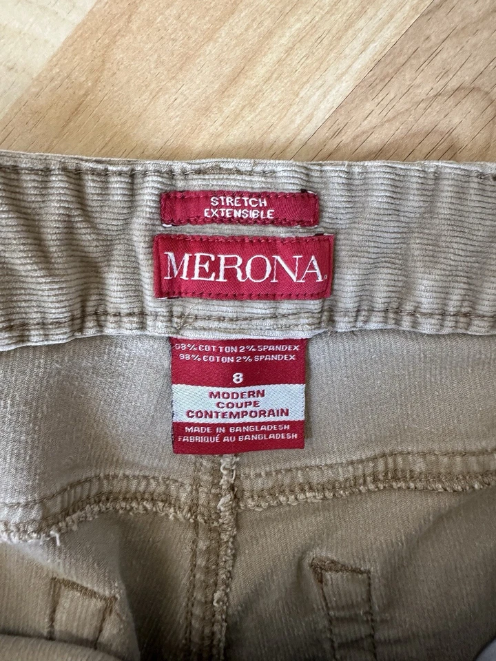 Pantalones de pana ajustados Merona elásticos extensibles tostados camel 5 bolsillos talla 8 modernos Foto 3 de 4