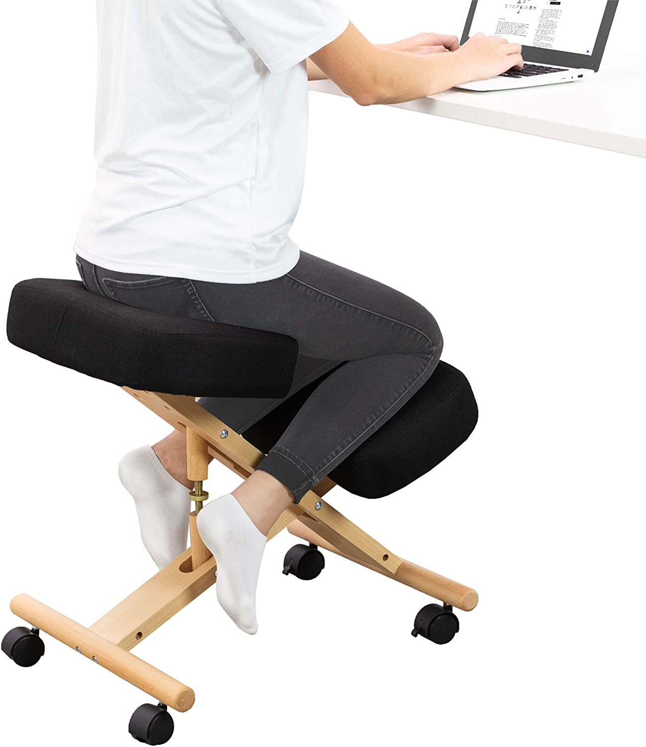 VIVO Wooden Rocking Kneeling Chair, Ergonomic Rocker Stool for Home and