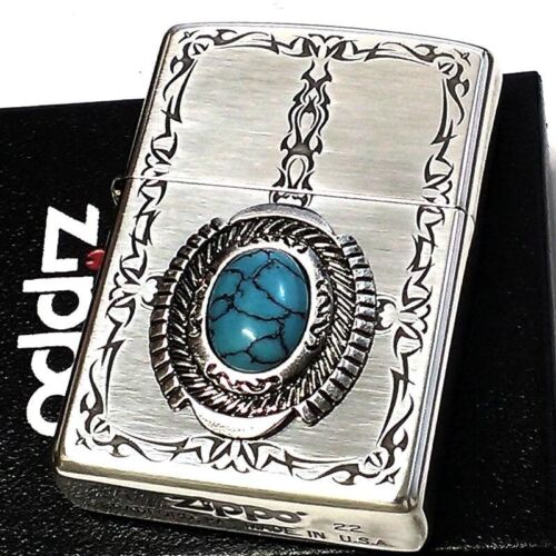 Zippo Stile Turchese Argento Tribale Ibushi Incisione Indiana Imitazione Pietra Giappone - Foto 2 di 6