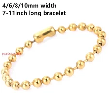 New 4/6/8/10mm Stainless Steel Men&Women Ball Chain 18K Gold Plated Bracelet