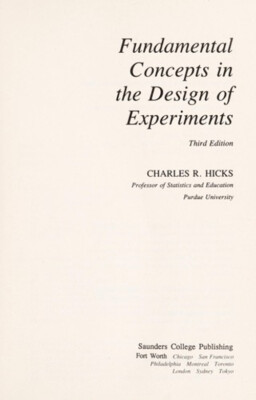 Fundamental Concepts in the Design of Experiments Hardcover Charl