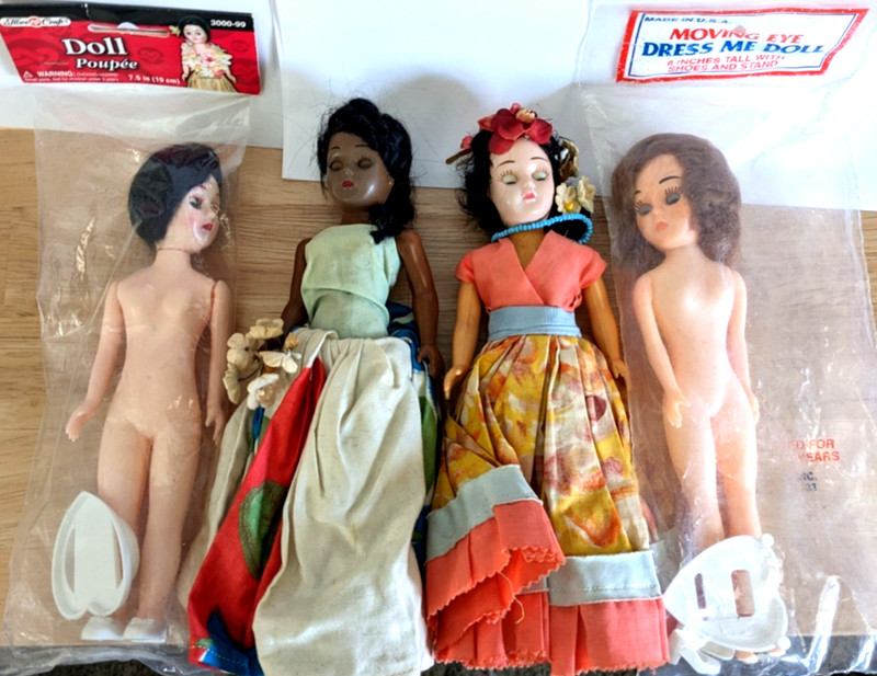 Lot Of 4 Vintage Hard Plastic Small Dolls With Open Close Eyes Movable Arms 8”