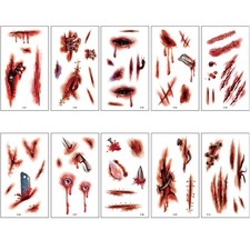 10pcs Fake Water Tattoo Scar/Real Blood Scars/Wound Stickers Halloween Party