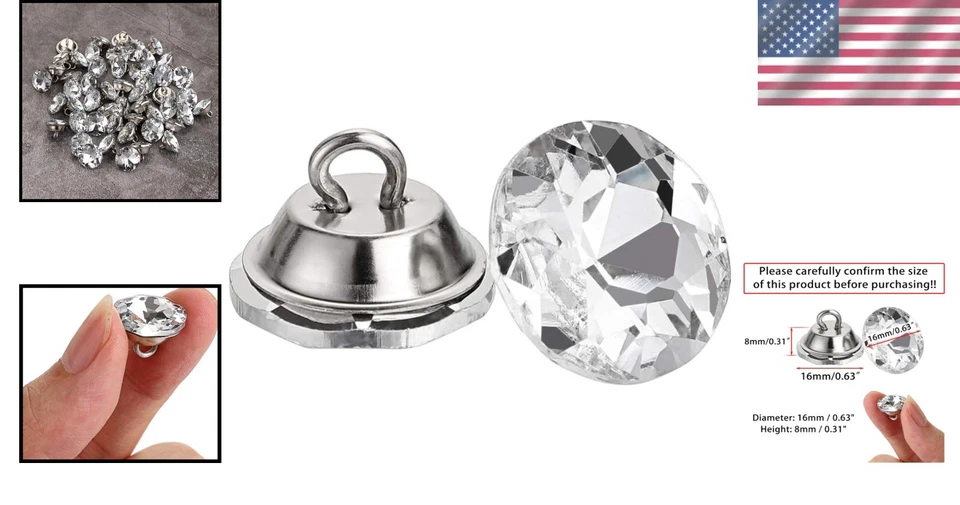 Craft-Ready 50PCS 16mm Rhinestone Buttons - Safe for All Upholstery Needs - Image 2 of 4