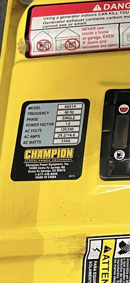 Generador de combustible Champion 4000/3500 vatios modelo 46514 - solo recogida local Foto 2 de 4