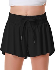 Girls Flowy Shorts Butterfly for Kids with Pocket Medium, Black 