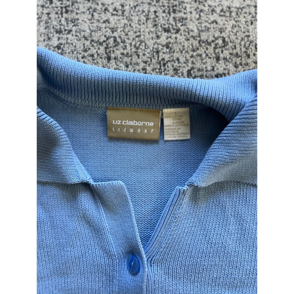 Cárdigan Top Liz Claiborne LIZWEAR Azul Algodón Tejido Manga Corta Cuello Foto 2 de 4