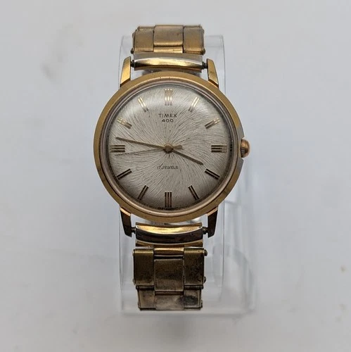 Vintage Timex 400 17J Manual Wind Watch 34mm Case Gold Tone Stretch Band