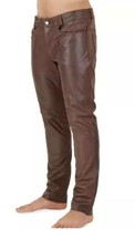 Mens Biker Jeans Real Brown Or Cow Leather Sl...