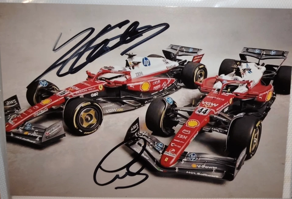 AUTOGRAPH CHARLES LECLERC F 1 FERRARI AUTO F1 2026 44 LEWIS HAMILTON HAND SIGNED - Photo 1/1