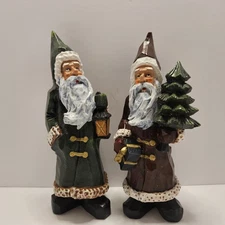 Set Of 2 Poly Resin Folk Art Santa Claus Figures