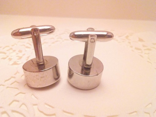 Vintage Ruby Red Round Prong Set Glass rhinestone Silver Tone Unisex Cuff Links - Picture 8 of 9