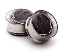 Pair Of Double Flare Moon Style 2 Picture Plugs Gauges Choose Size