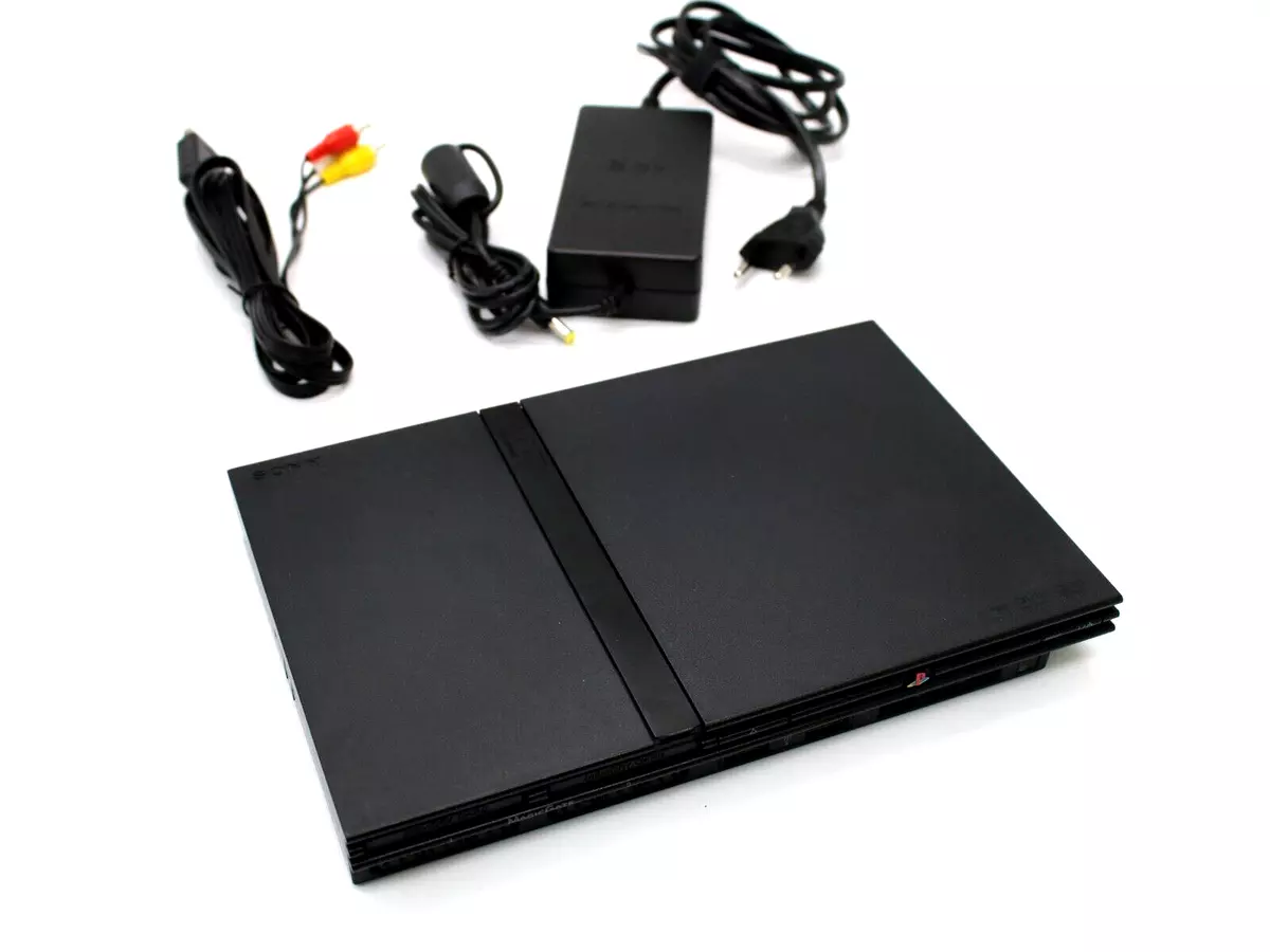 PS2 Konsole Slim Schwarz Sony Playstation 2 PAL + Alle Kabel Voll  Funktionsfähig