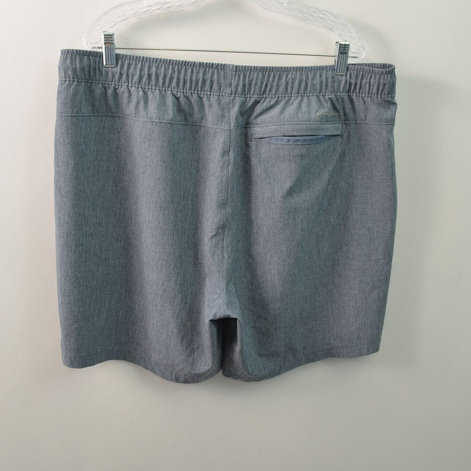 Eddie Bauer 7" Tech Shorts Mens 2XL XXL Blue Drawstring Pockets Unlined