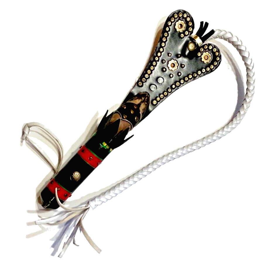 KAZAKH FOLK ART VINTAGE NEW KAMCHA AMULET LEATHER HANDMADE HANG