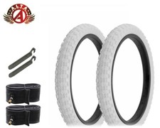 2 ALTA BICYCLE WIRE BEAD TIRES 18" X 2.125 WHITE BMX COMP III W/TUBES & LEVERS.