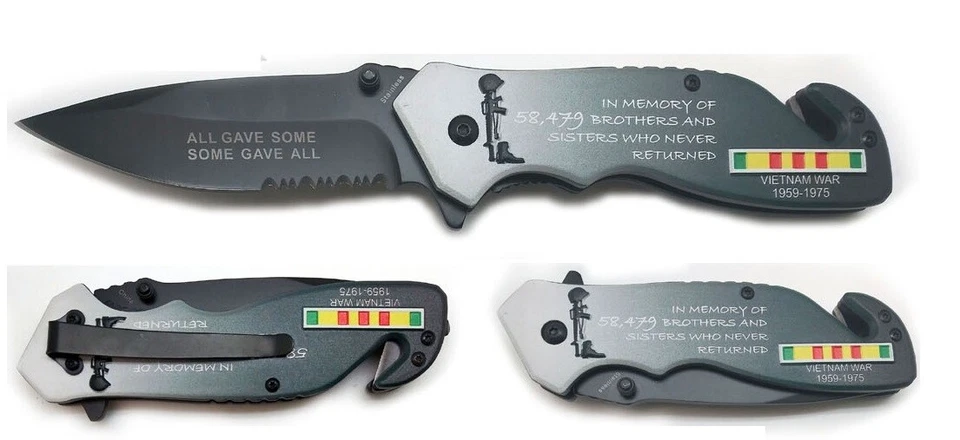 Памятный углеродный нож 8 дюймов для ветеранов войны во Вьетнаме - армия США - Изображение 2 из 4