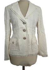 Rena Lange Beautiful White Appliqué Textured Cotton Jacket  Short Blazer Uk 12