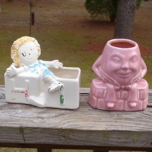 Vintage 1950's McCoy Pottery NURSERY LINE Raggedy Ann & Humpty Dumpty PLANTERS