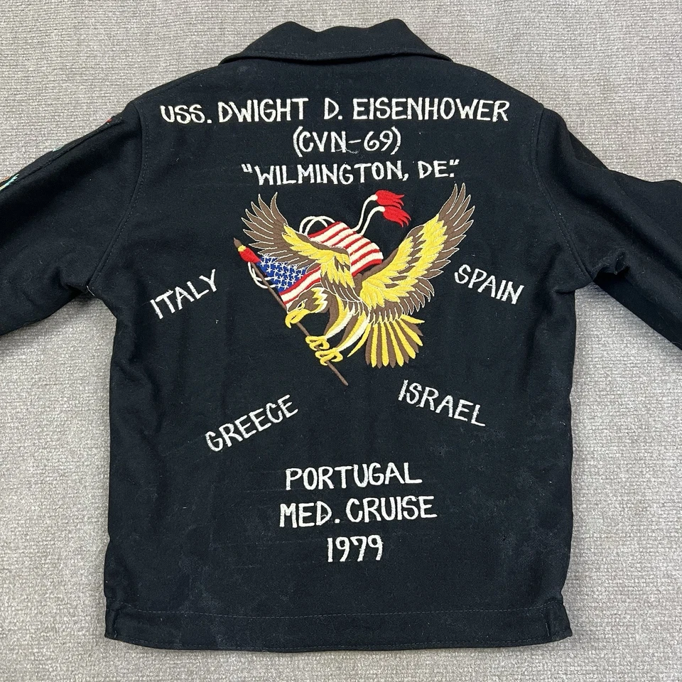 Vintage 70s US Navy USS Dwight Eisenhower Souvenir Jacket Mens Small Military - Image 2 of 4