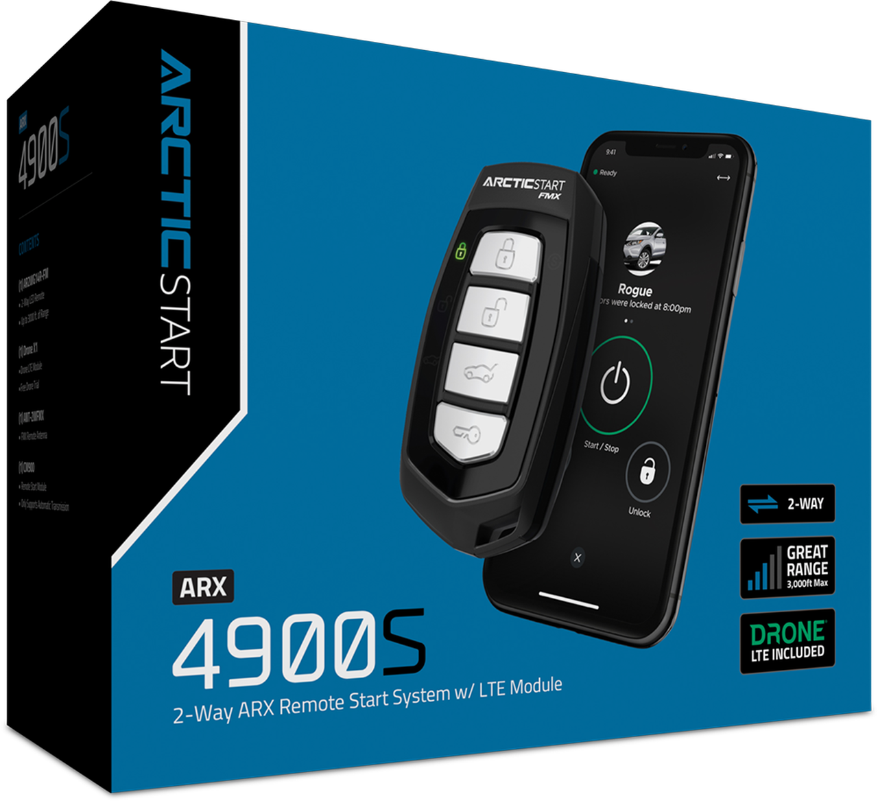 Arctic Start ARX4900S All-in-One 2-Way Remote Start Bundle w LTE LED 3000' Range