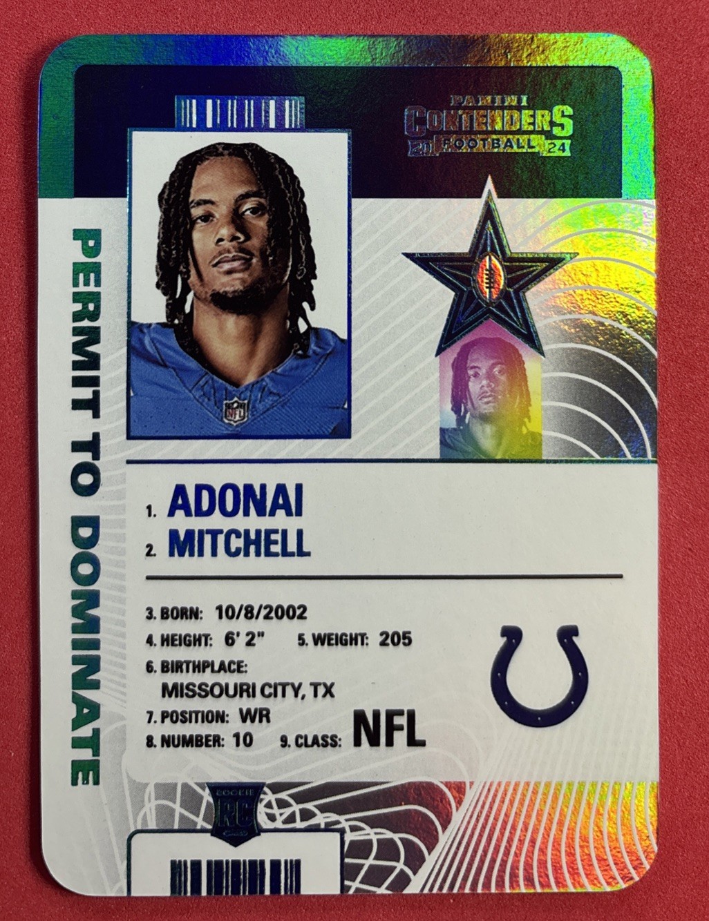 2024 Panini Contenders Adonai Mitchell - Permit To Dominate #8 Case Hit SSP