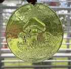 Vtg Blenko Art Glass Mushroom Trio Suncatcher Window Ornament Chartreuse Green