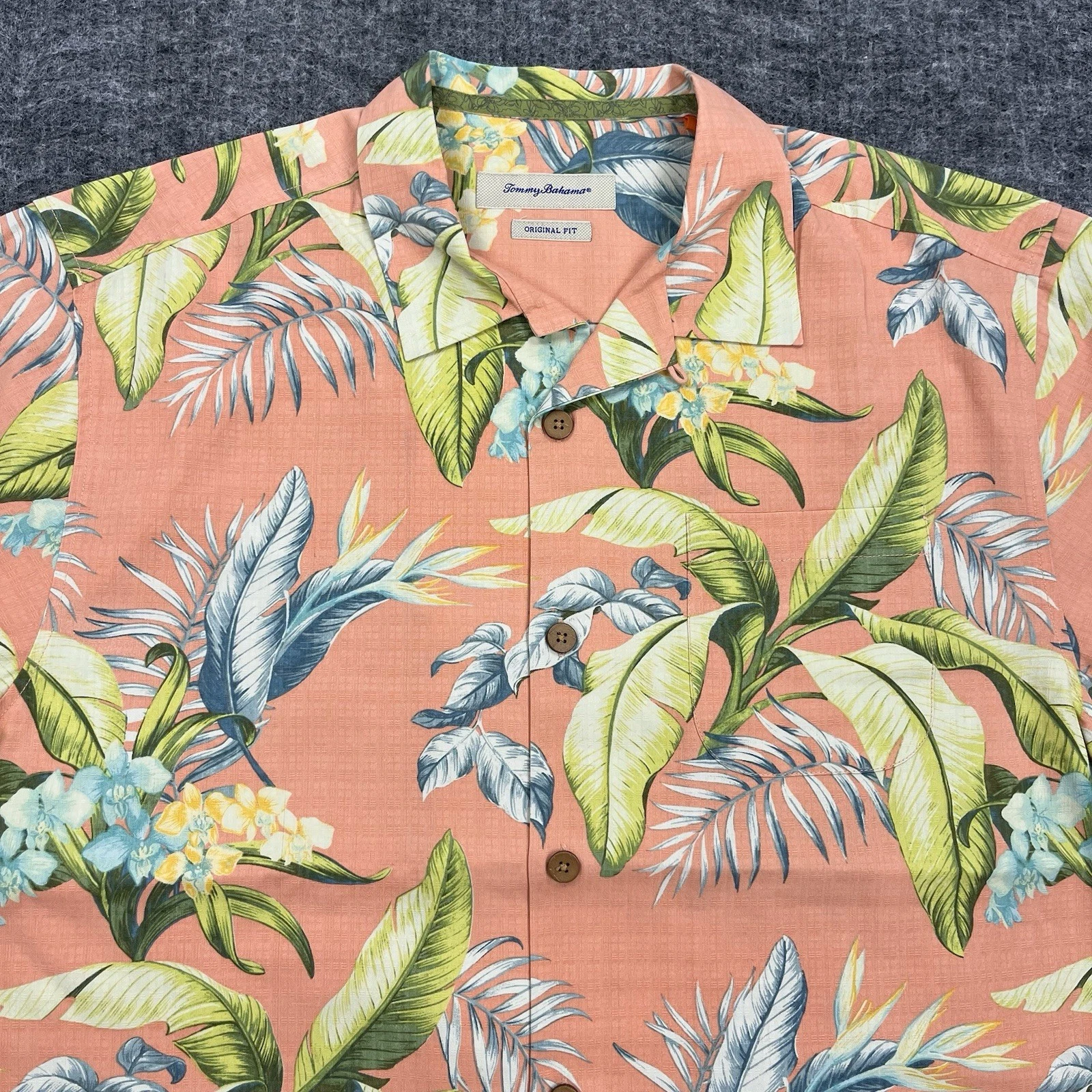 Tommy Bahama Shirt Mens Extra Large Orange Silk Floral Hawaiian Beach Resort