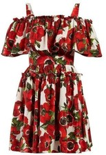 Dolce & Gabbana SS2019 Floral Anemones Print Cold-Shoulder Cotton Dress IT38